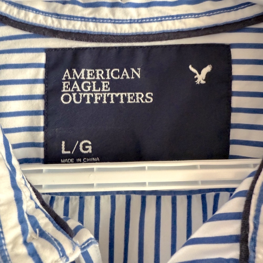 American Eagle Vintage Fit Blue striped Preppy Mens Large Shirt Cotton, buttons - Picture 7 of 8